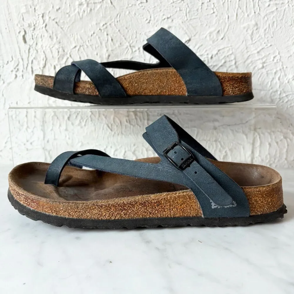 Birki's Birkenstock Lennox Sandals 40 L9 M7 Dark Blue Leather Toe Loop Germany